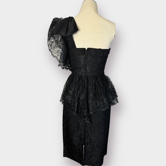 80s Climax Black Lace One Shoulder Party Dress Size XS - Picture 3 of 8